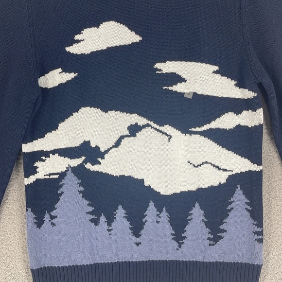 Express blue crew neck long sleeve tree’s scene sweater mens medium pullover - Picture 2 of 13